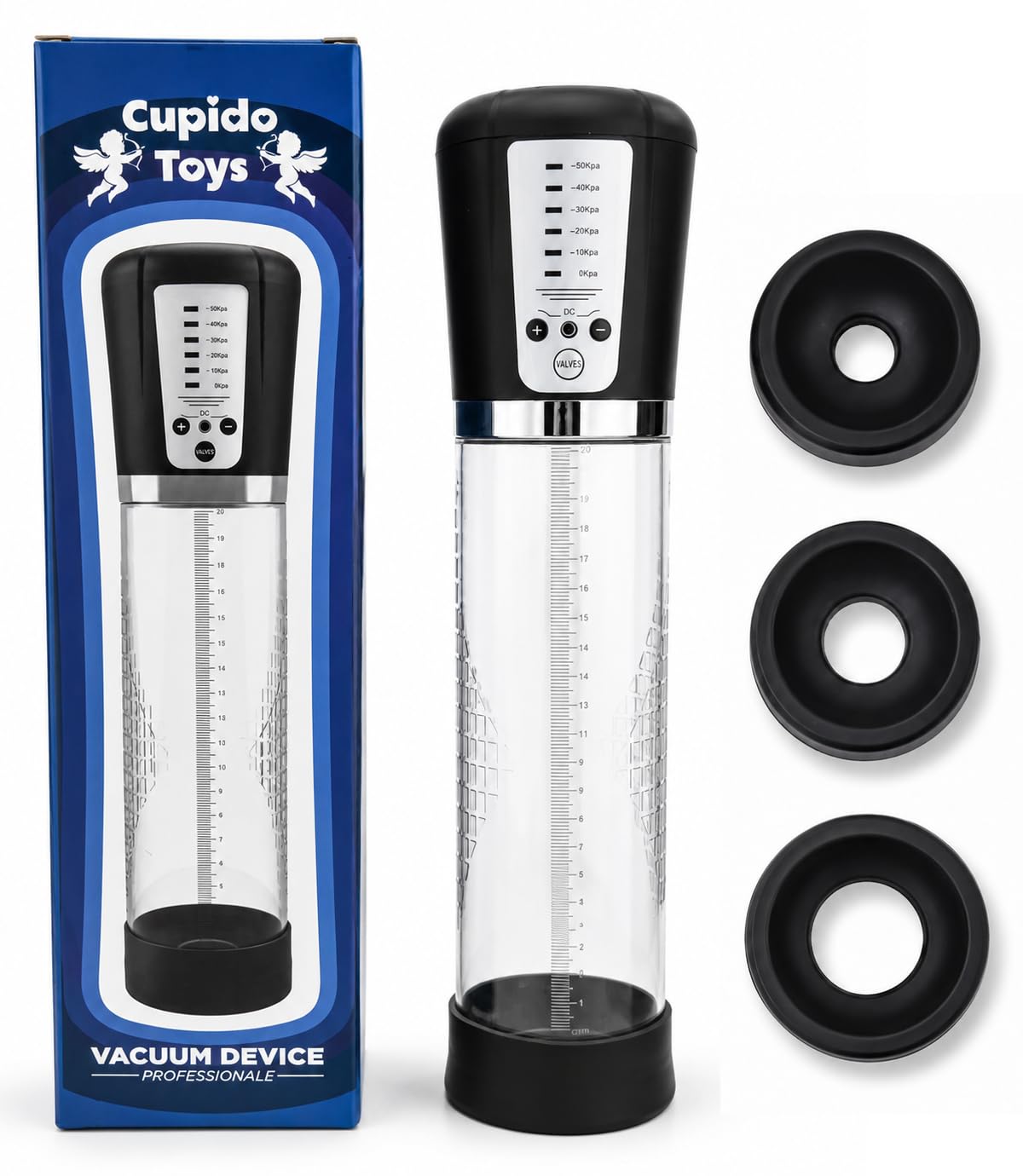VACUUM DEVICE PROFESSIONALE - Pompa Pene per Uomo, Dispositivo Elettrico Aspira Pene Automatico - Ricarica USB - 3 Guaine Intercambiabili