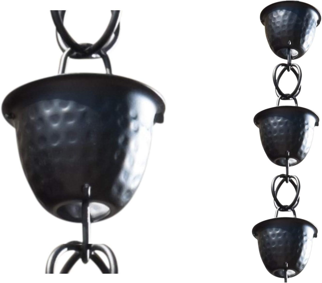 Monarch Rain Chains for Gutters Aluminum – 8.5 ft Hammered Black Rain Chain for Outside, Decorative Heavy Duty Gutter Catcher Downspout Replacement, Modern Durable Hanging Gutter Chain for Outdoor