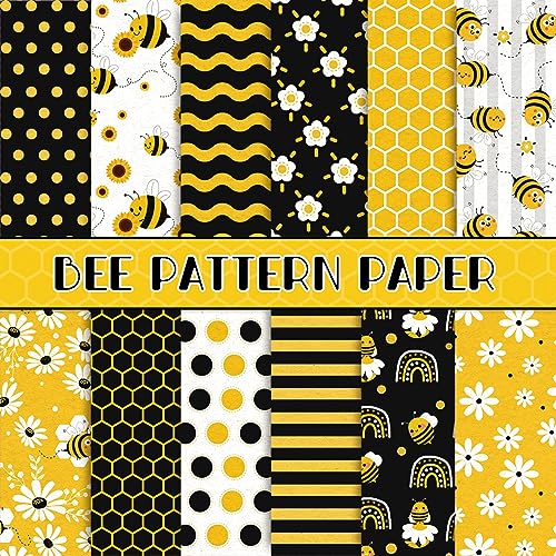 Papier scrapbooking abeille Whaline lot de 24 feuilles double face noir et jaune