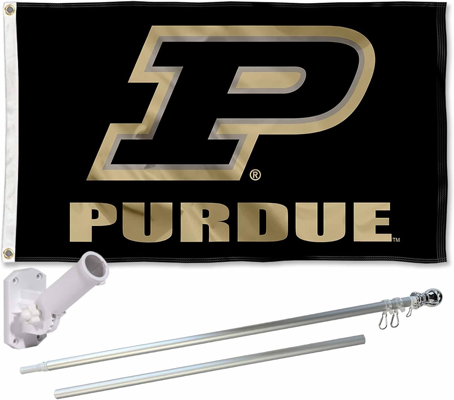 College Flags & Banners Co. Purdue Slanted P Flag and Pole Bracket Mount Bundle
