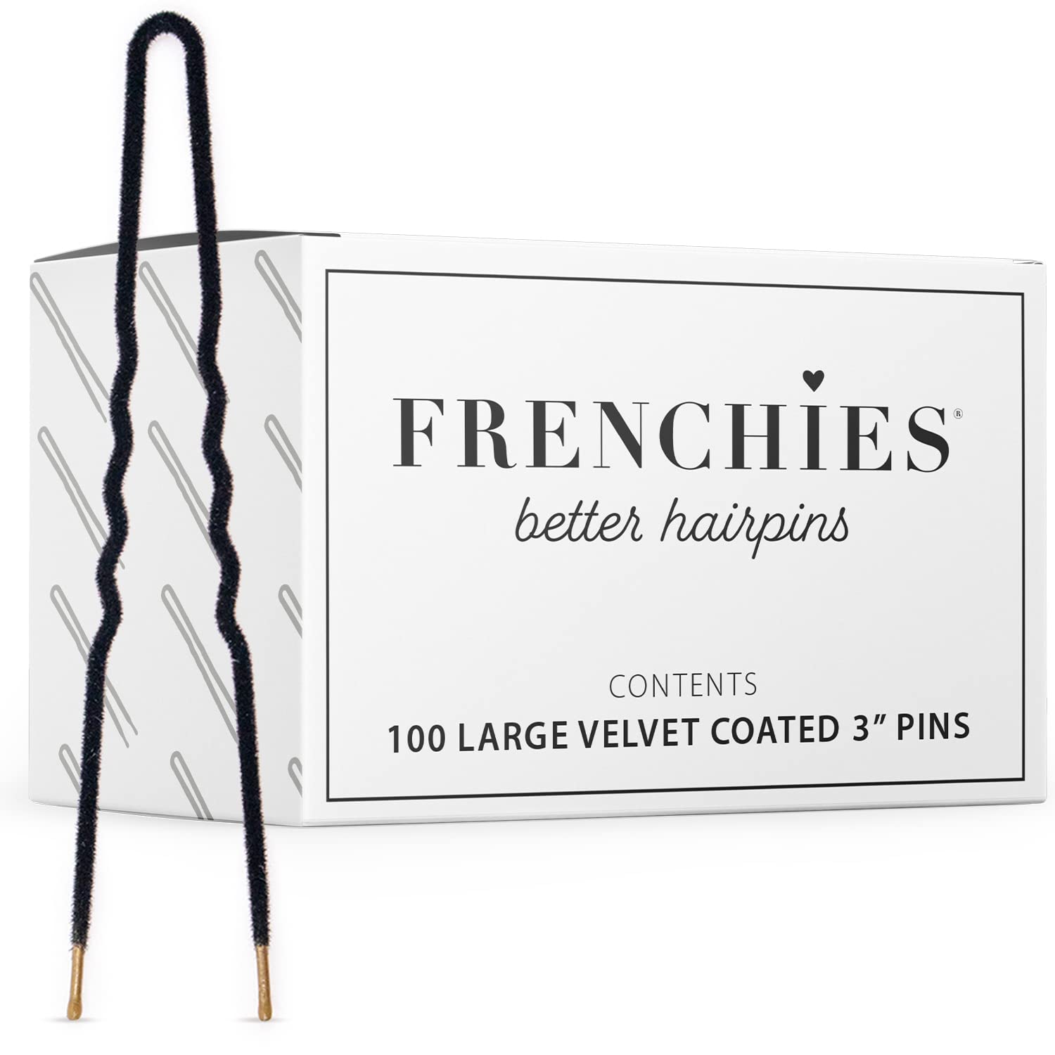Black 100 count 3 inch: Frenchies Ultra Flocked Extra Soft French Twist Hair Pins: The French Hair Pins for Buns, Updo Hairstyles, Hair Extensions + Wigs - 100 Count Black Large (3 inch)