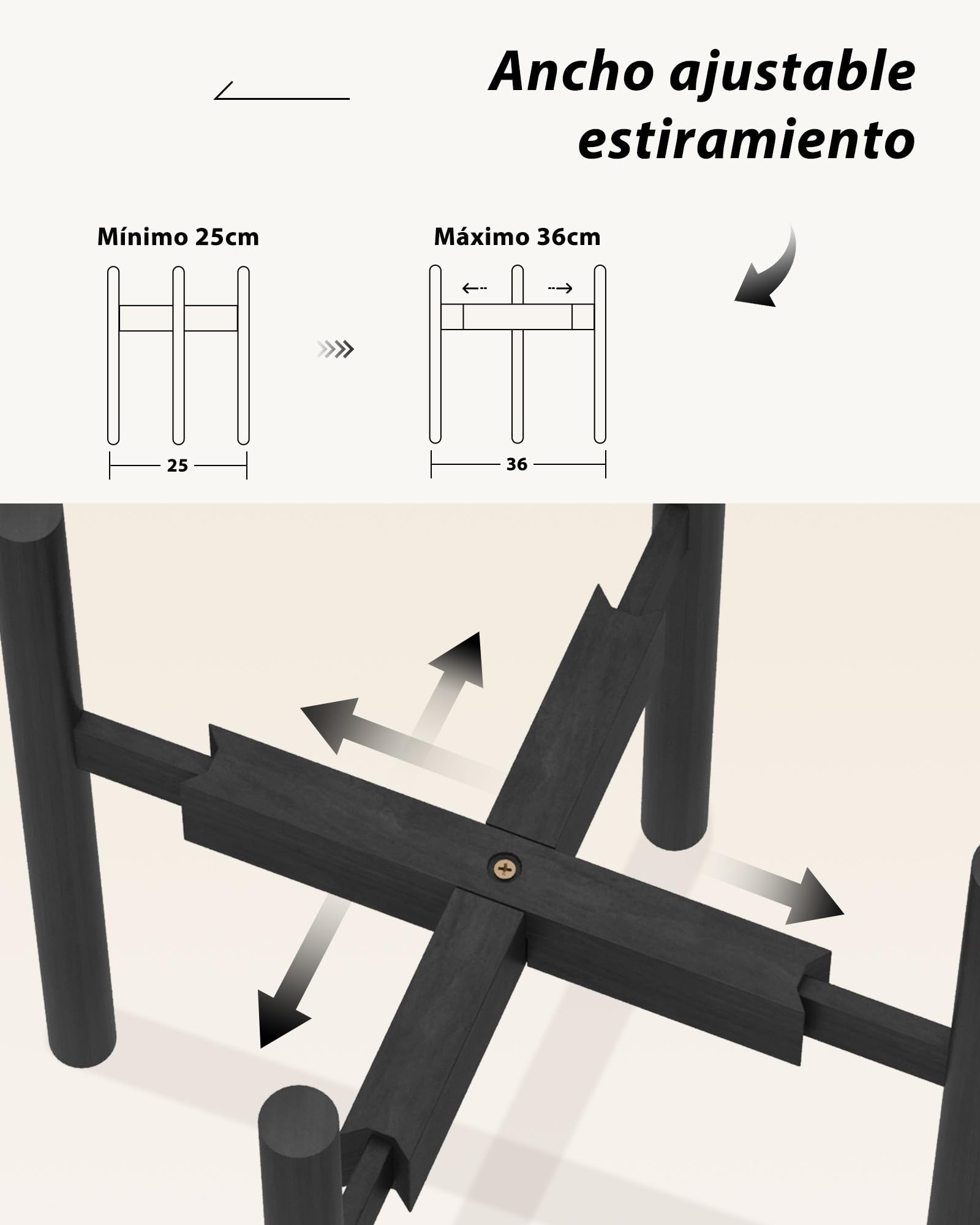 Bamworld Soporte para Plantas y Macetas de Interior de Ancho y Alto Ajustables, Pedestal para Plantas, Plant Stand, Soporte para Plantas Interior, Soporte Macetas Interior, Negro Bajo