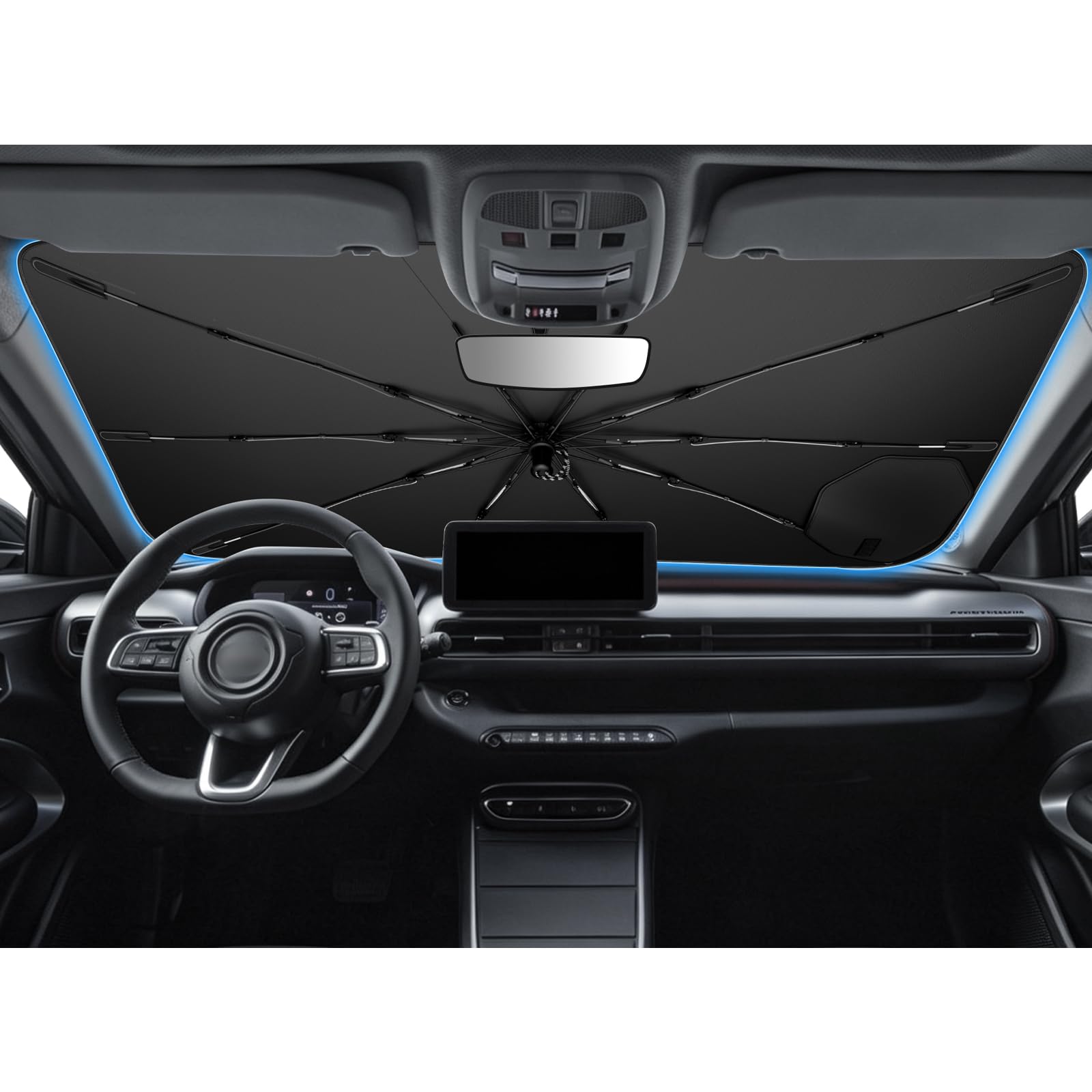 SHAOHAO Parasole Ombrello per Jeep Avenger 2023-2025 2026 con Maniglia a Corda in Nylon Flessibile, Protezione Display Antigraffio, Isolamento Termico UV, Ombrellone Auto Pieghevole Accessori