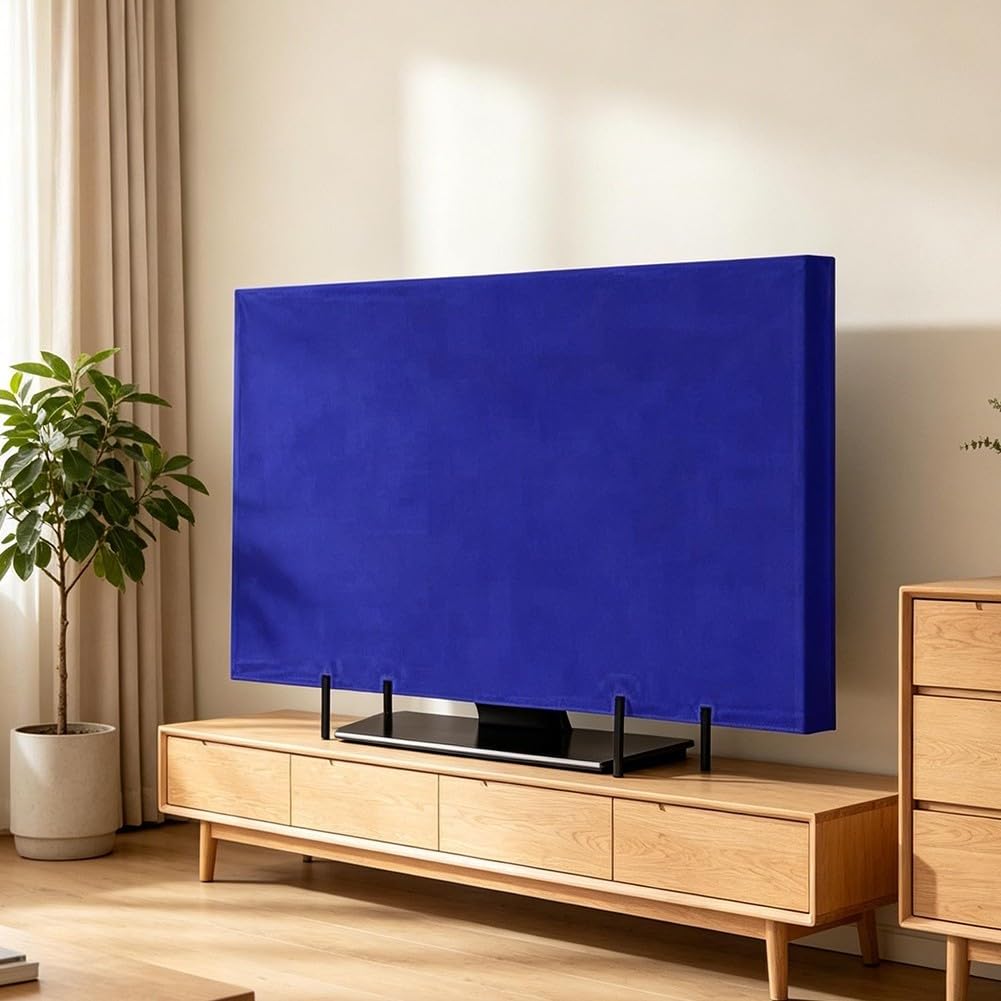 Copertura per televisore in feltro resistente ai graffi, con cinghie di sicurezza per schermi LED LCD al plasma per evitare danni alla polvere durante il trasferimento e lo stoccaggio, blu (190,5 cm)
