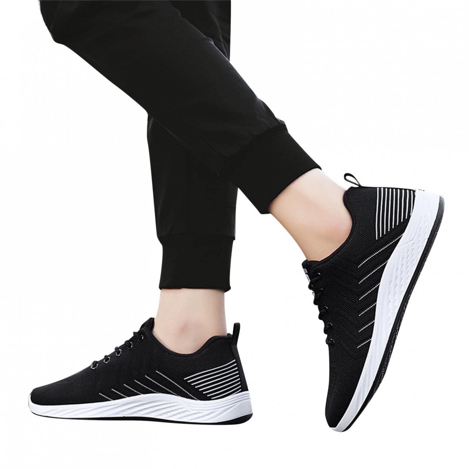 Hbeylia Mens Running Shoes Stripes Design Light Comfort Walking Casual Sport Mesh Sneakers Work Gym Non Slip Lace