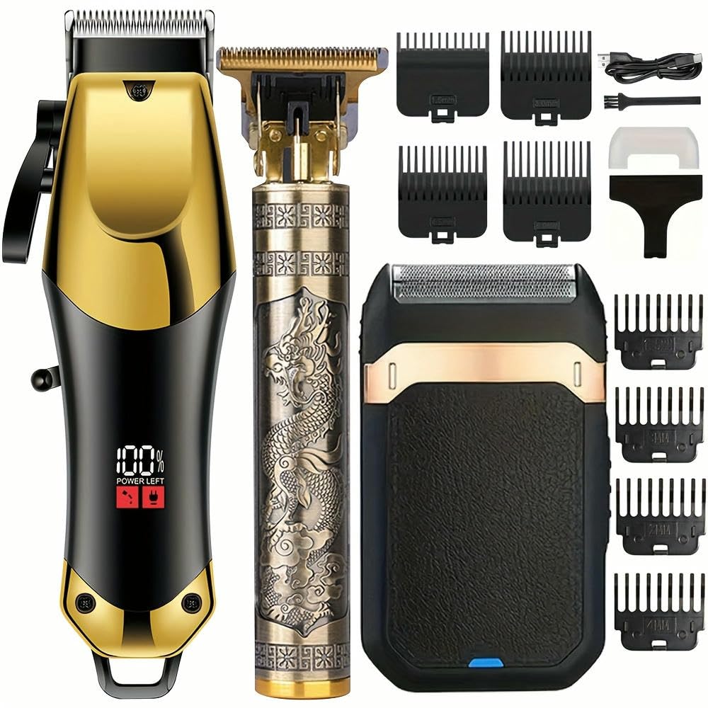 Cortapelos inalámbrico SYJYM - Kit Profesional de afeitadora eléctrica para Barba para Hombres, Recargable por USB, Cuatro peines guía