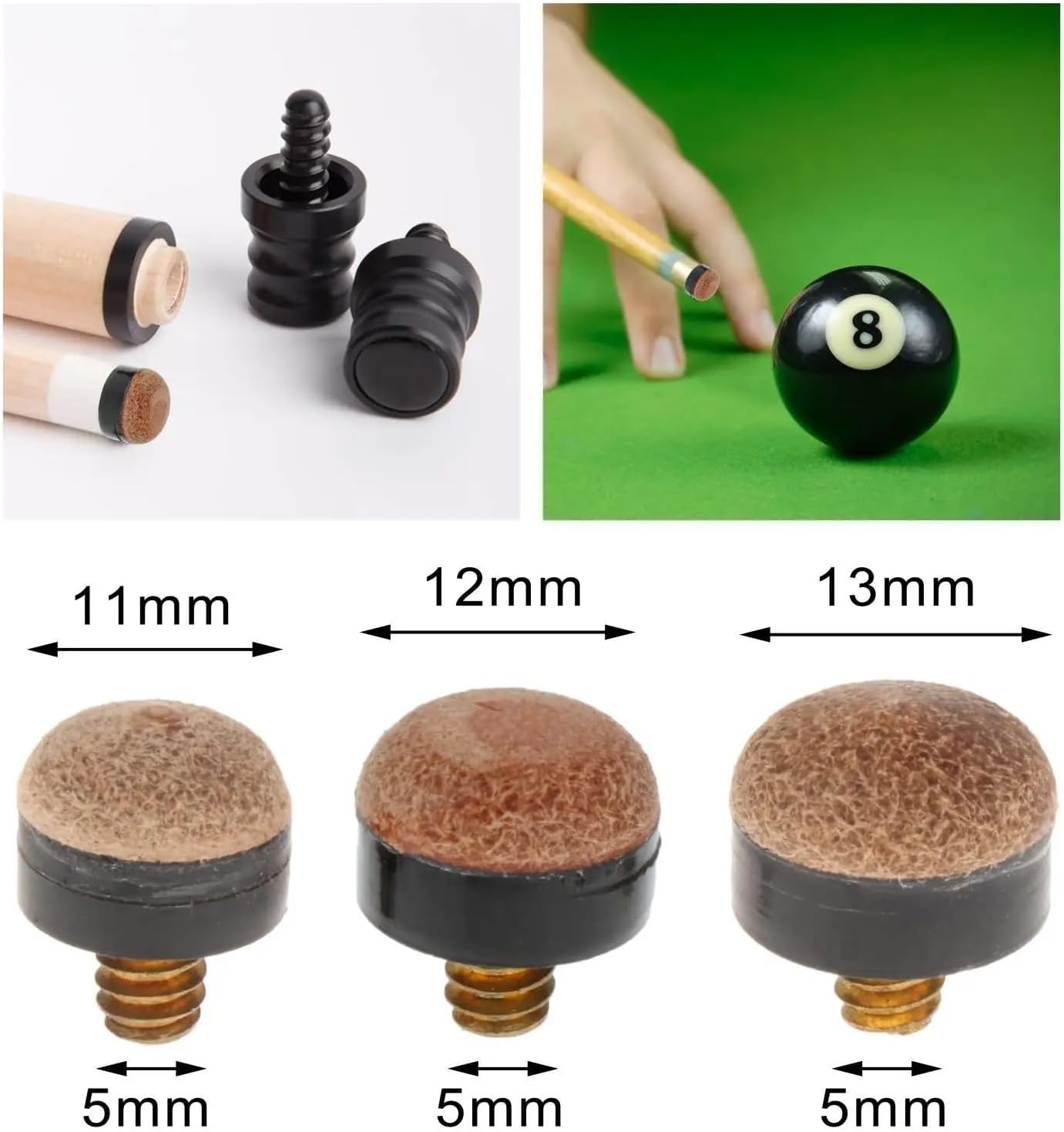 20/60pcs Billiard Pool Cue Tips Repair Hard Durable Billiards Tip