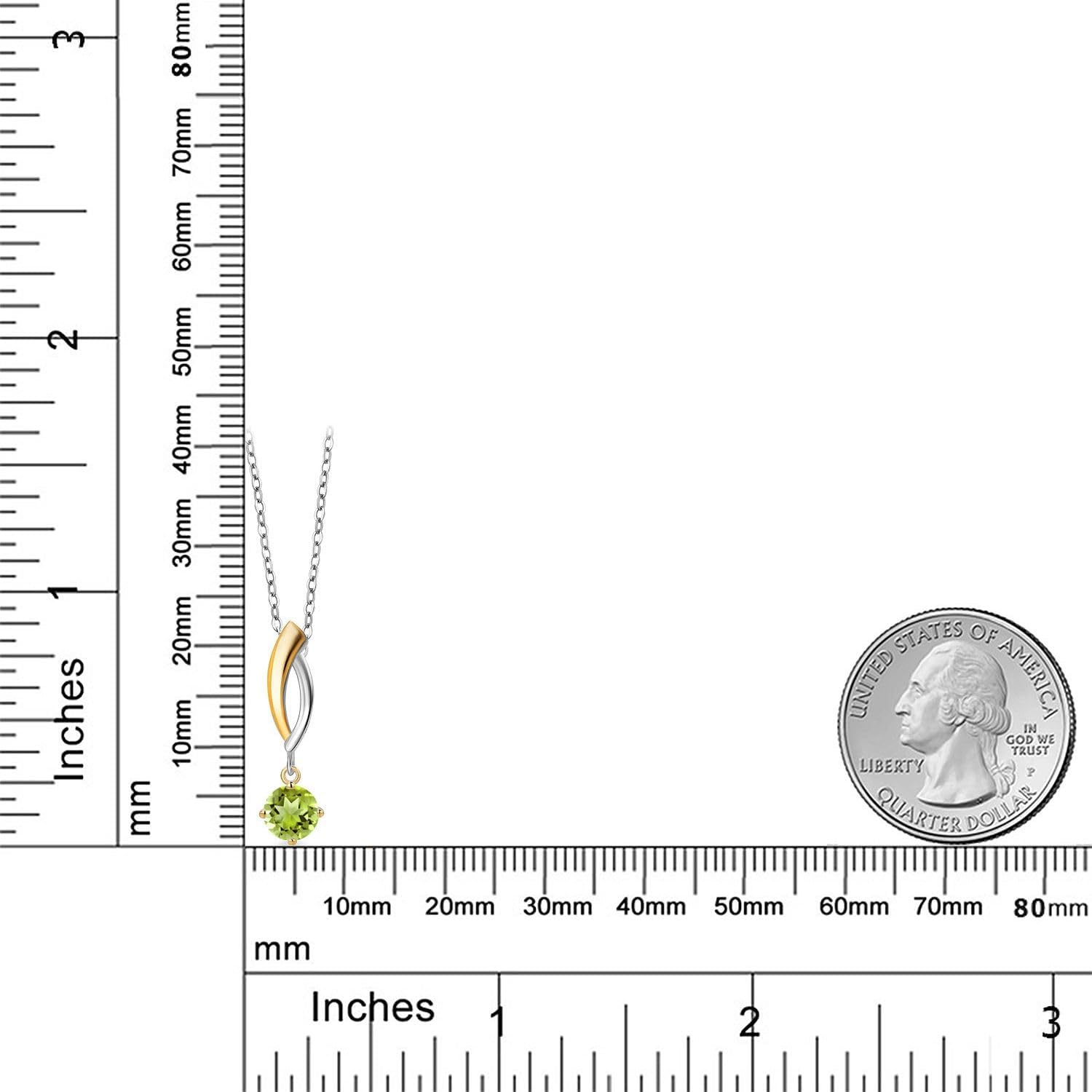 Gem Stone King 925 Silver and 10K Yellow Gold Green Peridot Pendant Necklace for Women | 0.55 Cttw | Gemstone August Birthstone | Round 5MM | With 18 Inch Silver Chain - Image 6