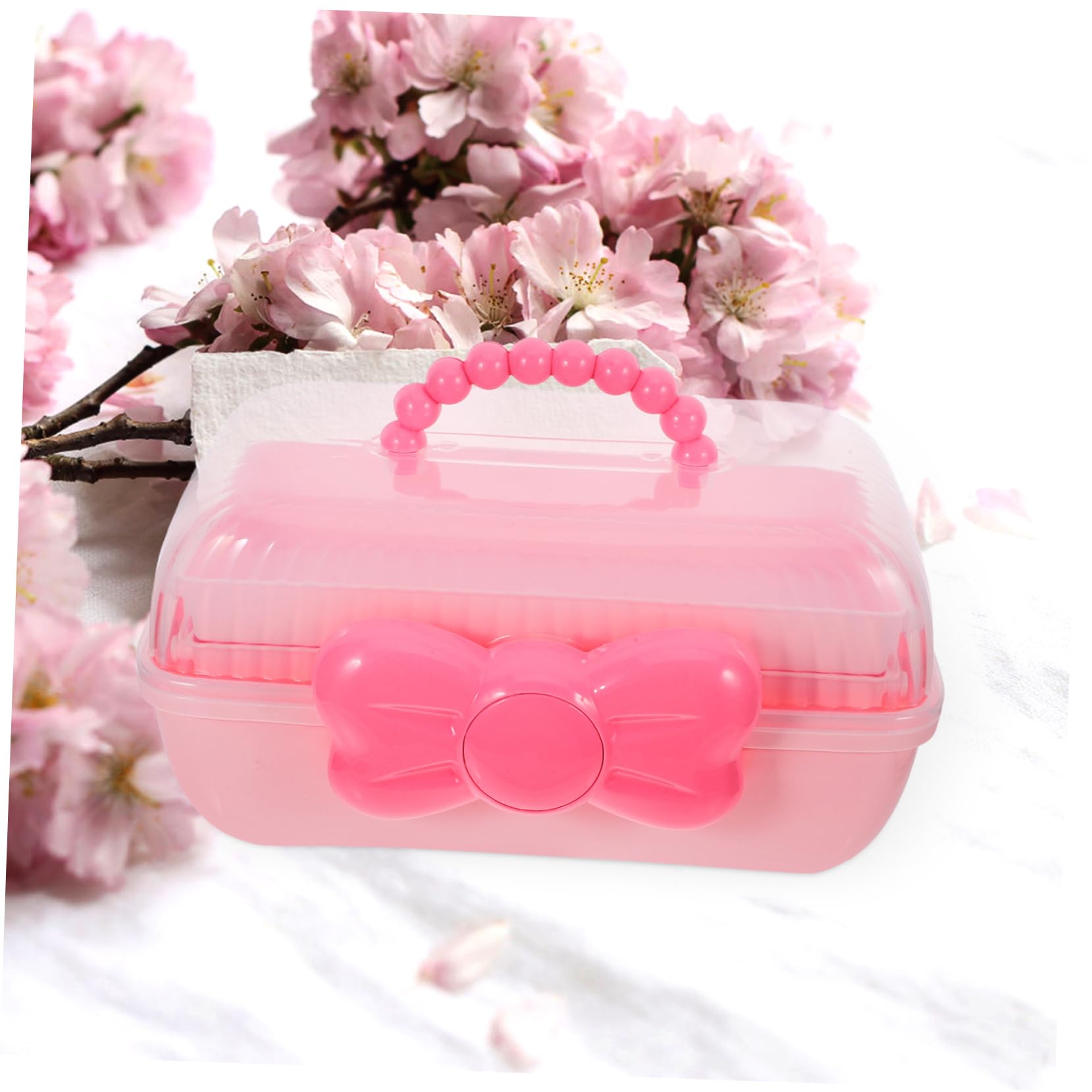 Tragbare Aufbewahrungsbox für Haaraccessoires mit Drei Ebenen, Rosa, Pp