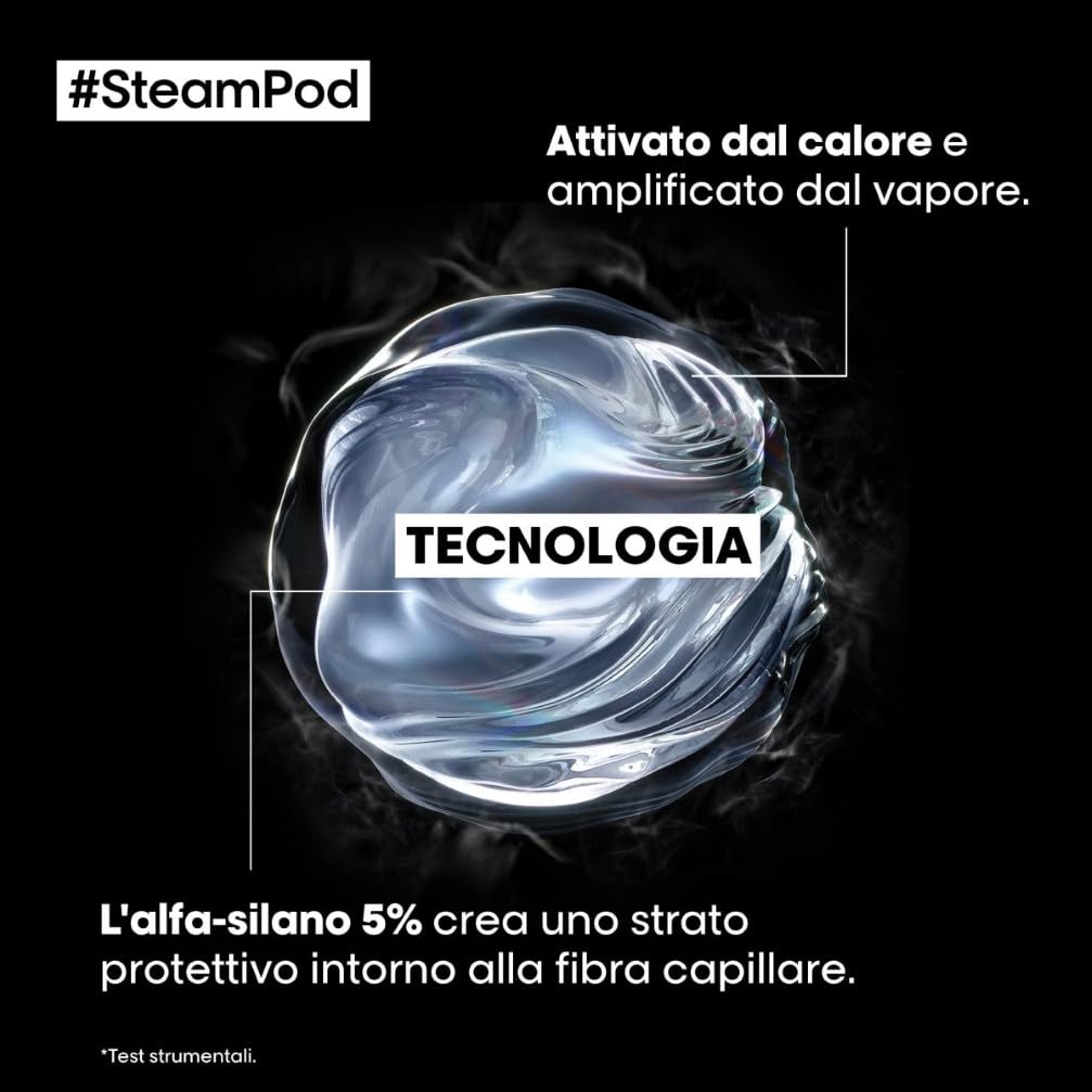 L'Oréal Professionnel Siero Termoprotettore, Adatto a Tutte Le Piastre, Per Tutti i Tipi di Capelli, Effetto Anti-crespo Fino a 72h, SteamPod, 50 ml