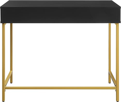 Miniatura 5 de OSP Home Furnishings Modern Life - Escritorio contemporáneo con cajón grande y patas de metal dorado, acabado negro Acabado negro,Acabado blanco