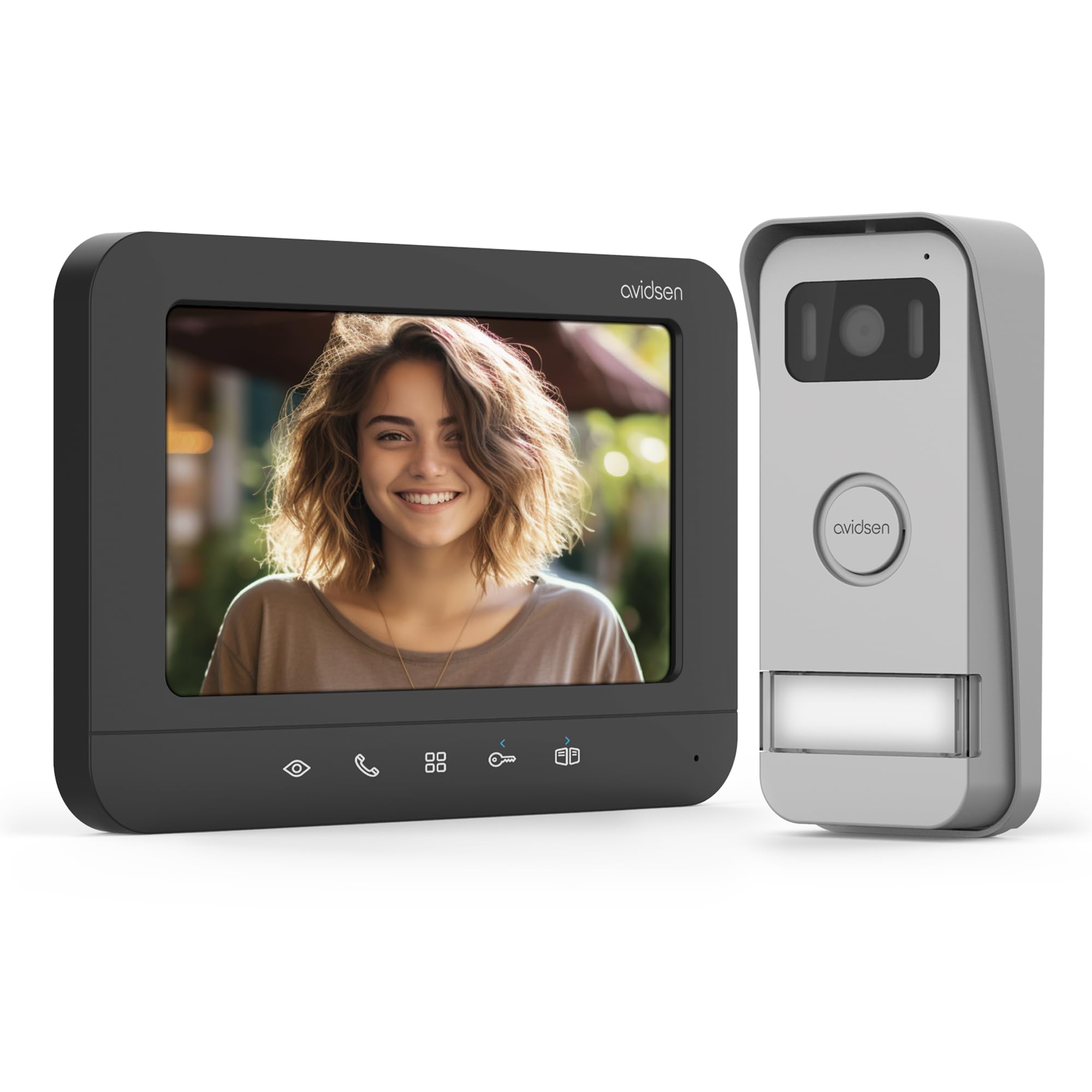 Avidsen Video-Türsprechanlage, 2-Draht Gegensprechanlage, 7 Zoll | 100 m, 800×480, 100° Kamera, Polarity Protect, IP44, Nachtansicht, 6 Klingeltöne