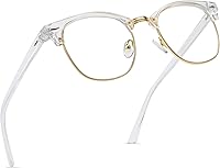 Vista 58 de Lentes de bloqueo de luz azul, vintage, medio marco, lente transparente UV, antifatiga ocular, gafas de juegos para computadora para mujeres