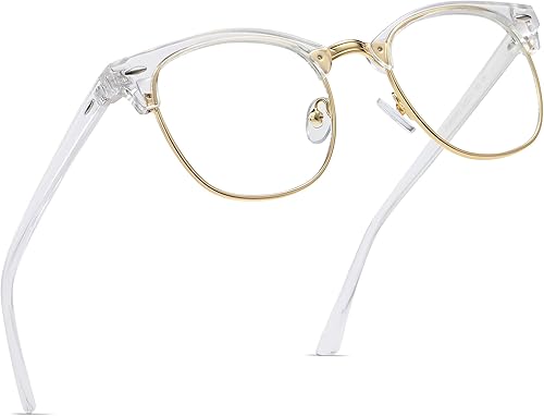 Vista 58 de Lentes de bloqueo de luz azul, vintage, medio marco, lente transparente UV, antifatiga ocular, gafas de juegos para computadora para mujeres