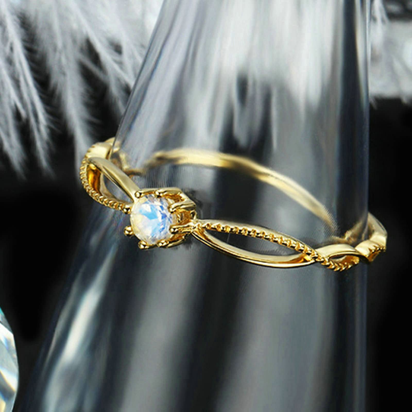 Pierścień rocznica kobiety pierścionek zaręczynowy żółty złoty 18K projekt kabel skręcony samotny kamień księżyc pierścień wiara kobieta