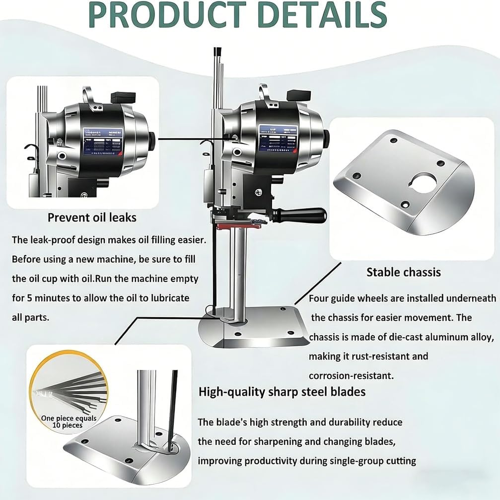 1100W High-Speed Industrial Cloth Cutting Machine, 110V 50Hz Vertical Fabric Straight Knife Cutter, 10in Blade for Professional Clothing, Textile & Leather Work