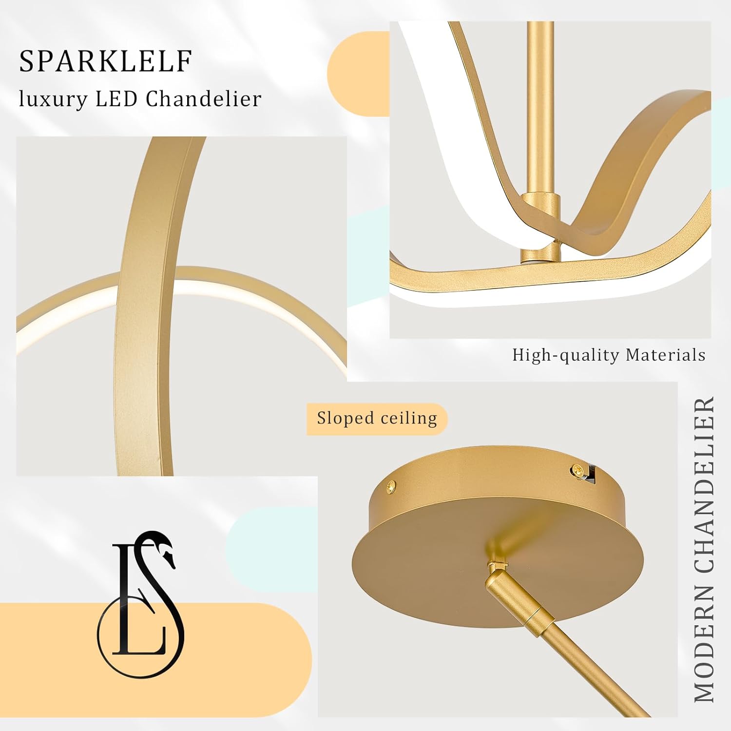 Modern LED Pendant Light Gold Dimmable Circular Chandelier, Kitchen Island Pendant Light Fixture with Remote Control for Dining Room, Kitchen, Entry, Living Room(D31.5 Inch) Gold 31.5in