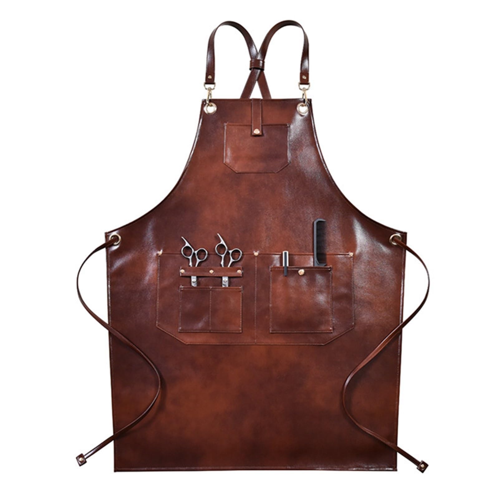 Delantal de cuero sintético con correa cruzada for barista, camarero, chef, uniforme, cafetería, bistró, parrilla, floristería, peluquería, carpintero, barbería para Soldadura, Herrero