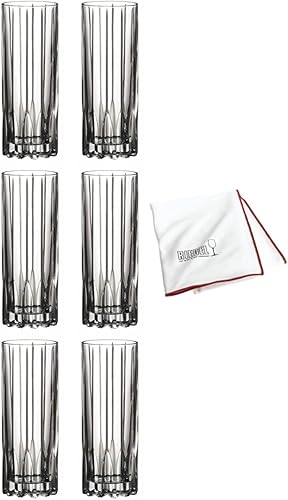Riedel Beber Specific Glassware Fizz - Vaso de cóctel (9 onzas, transparente, paquete de 6) paquete con paño de pulido (4 artículos)