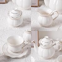 Vista 3 de Sweejar Juego de té de porcelana de 21 piezas con ribete dorado, tetera de cerámica y jarra de azúcar y crema, juego de 6 tazas de té y platillo