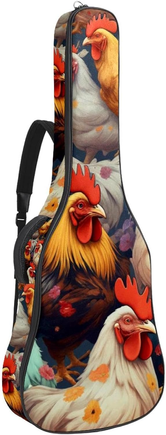 Acoustic Guitar Bag, 40 41 42 Inch Guitar Case Cover Soft Guitar Gig Bag for Acoustic Electric Bass Classical Guitar, Chickens and Roosters