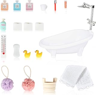 19 Pcs Miniature Bath Accessories Set, Dollhouse Accessories, 1/12 Mini Tub, Toothbrush, Duck Soap for Christmas Decoration Dollhouse