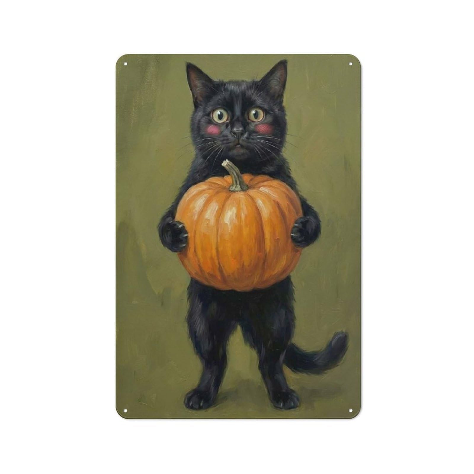Junmoney Style-10 Black Cat Holding A Pumpkin Rustic Metal Plaque 30X20cm For Living Room Wall, Suited To Home Wall Decor Collectors