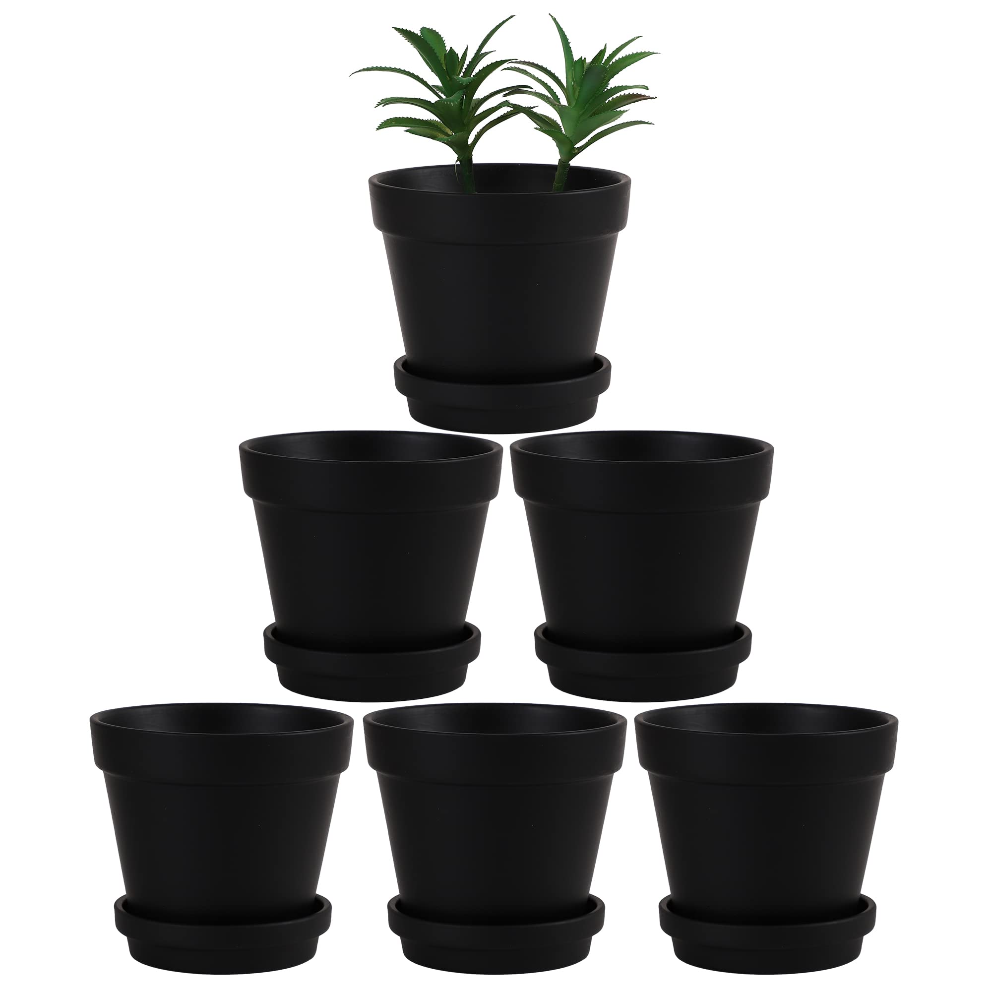 Terra Cotta Pots with Saucer- 6-Pack Large Terracotta Pot Clay Pots 5.5'' Clay Ceramic Pottery Planter Cactus Flower Pots Succulent Pot with Drainage Hole- for Plants,Crafts terra cotta planter(Black)