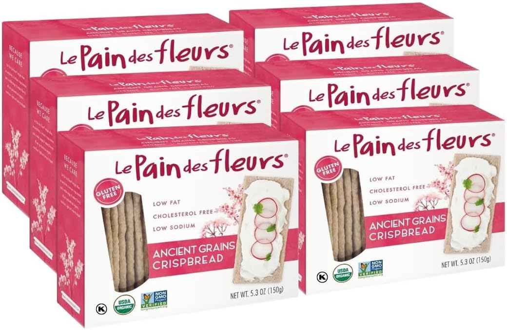 Le Pain des Fleurs Organic Crispbread, Ancient Grain | Gluten Free, Kosher, Vegan – 6 Pack (5.3 oz each)