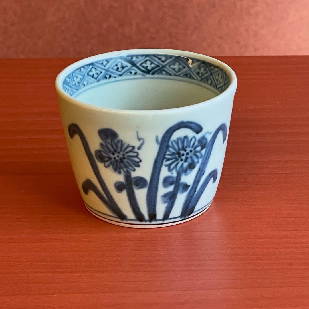 明治ごろ　草花文の蕎麦猪口　5客セット！　手書き絵付け 明治ごろ 草花文の蕎麦猪口 5客セット！ 手書き絵付け