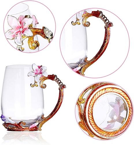 Miniatura 3 de Taza de cristal con flores hecha a mano, para café o té, regalo para esposa, madre, abuela, mujeres