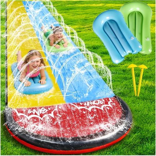 480 CM Toboggan Aquatique avec 2 Planches gonflables, Toboggan Piscine Ultra Long à Double Piste avec arroseur Jouet d'été pour Enfants et Adultes,...
