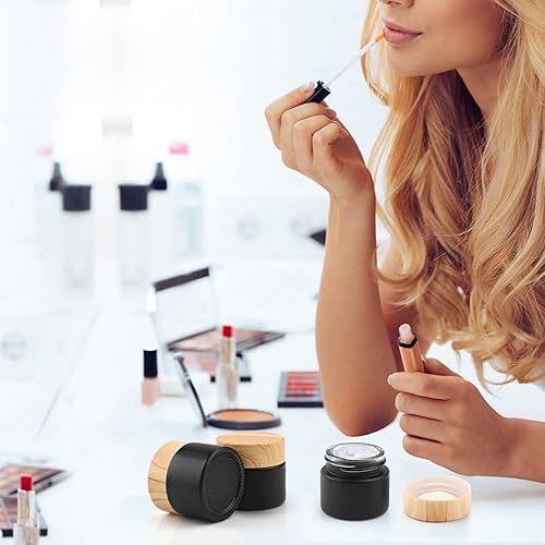 Miniatura 6 de Tarro de vidrio esmerilado negro de 0.35 oz, 12 unidades, tarro de crema cosmética, frascos vacíos rellenables de muestra, contenedor de viaje para