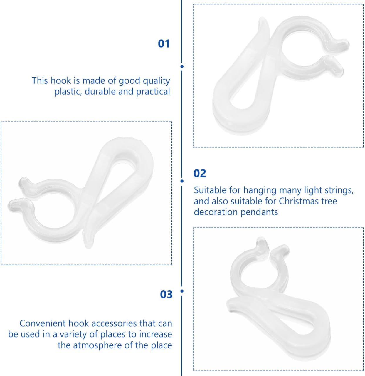 BESPORTBLE 100Pcs Christmas Light Hooks Transparent Small Hanging Hooks for String Lights Outdoor Indoor Festival Lamp Clip Fixator Easy Install