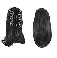 Vista 8 de S_SSOY Extensión de pelo sintético de 10 pulgadas para mujer, con clip de garra recta y corta en cola de caballo, extensión de pelo sintético