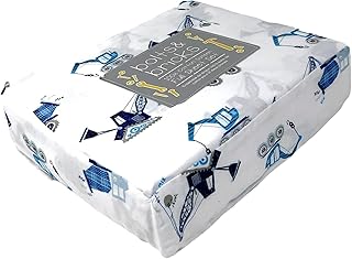 Bolts and Bricks Danger Construction Zone Draglines Cement Trucks Teal Blue Color Kids 100% Cotton Sateen Full Sheet Set