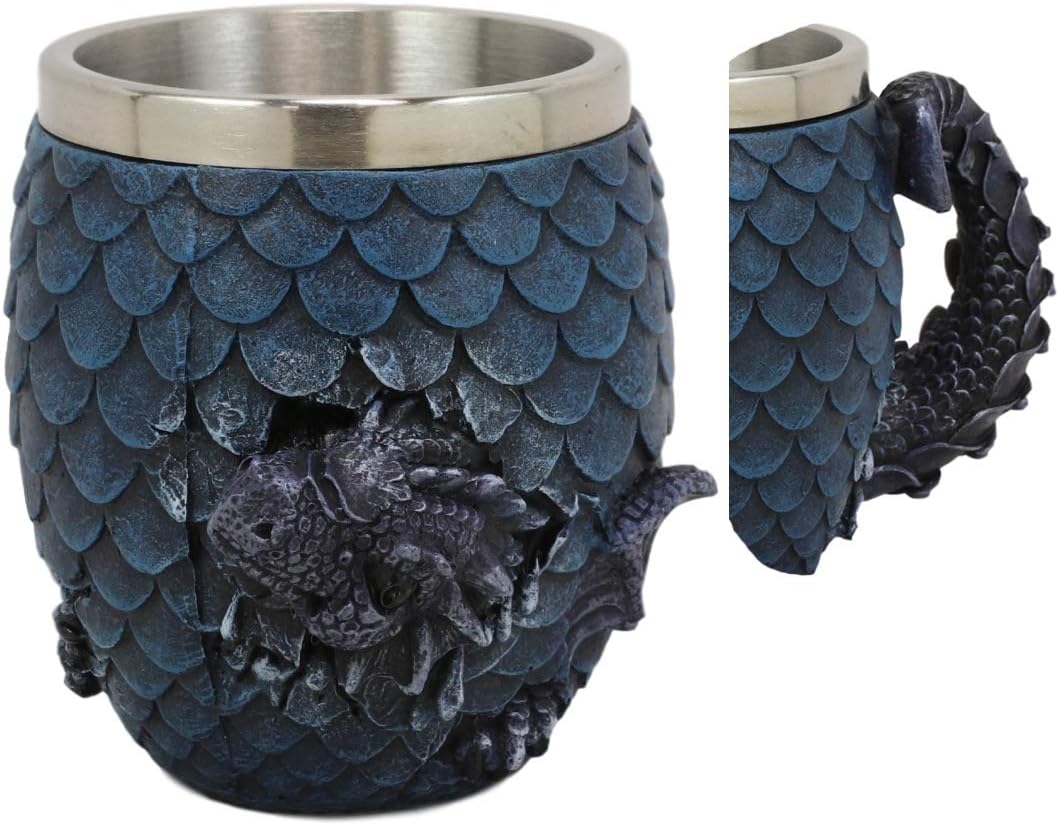 Ebros Medieval Khaleesi's Elemental Dragon Colorful Scale Egg With Hatching Wyrmling Small Coffee Tea Mug Cup 3.75" High Fantasy GOT Themed Dungeons And Dragons Drinking Cups (Set of 2 Red And Blue)