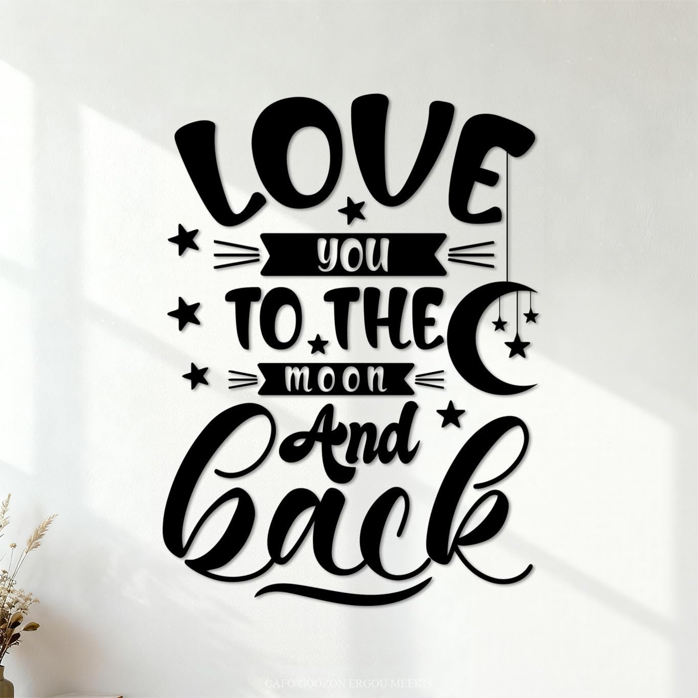 Vinyl Art Sticker Love You to the Moon and Back Motivational Quote Hand Written Typography 36x49cm Art Decoration Black โ image 1