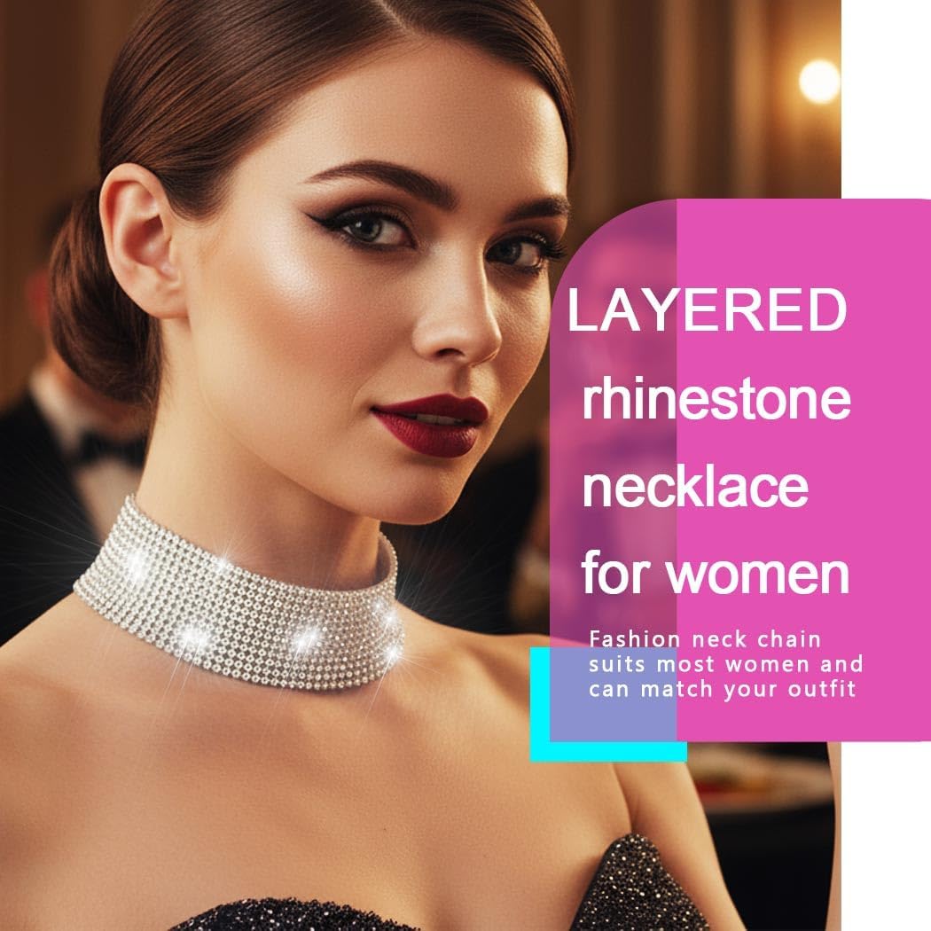 Nicute Rhinestone Necklace Jewelry Silver Crystal Wide Choker Necklace Sparkly Collar Necklaces Prom for Women - Image 6