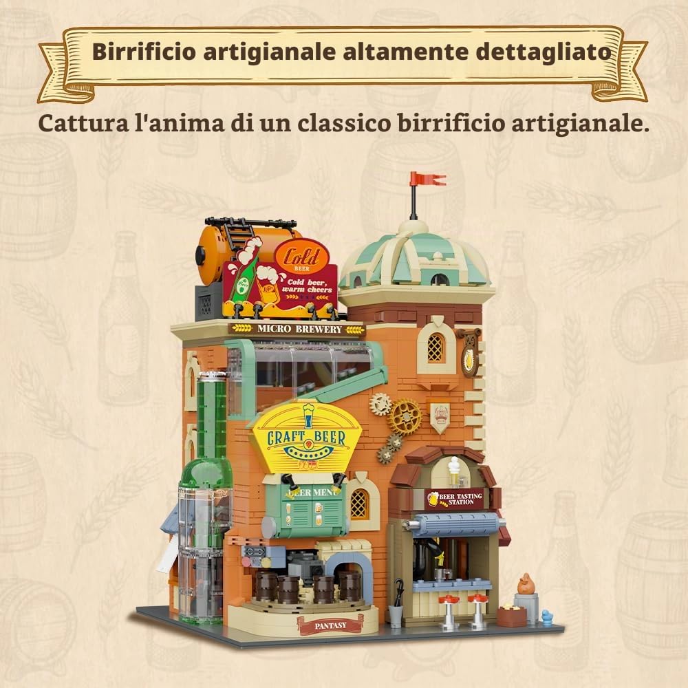 PAN TASY Set da costruzione per birrificio artigianale PANTASY per adulti - Modello di fabbrica di microfabbrica di vitage con architettura modulare, meccanismi dinamici, miniature autosviluppate