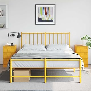 UJCHVHN Artículo: mesitas de noche, 2 piezas, color amarillo mostaza, 34,5 x 39 x 62 cm, acero, mesitas de noche