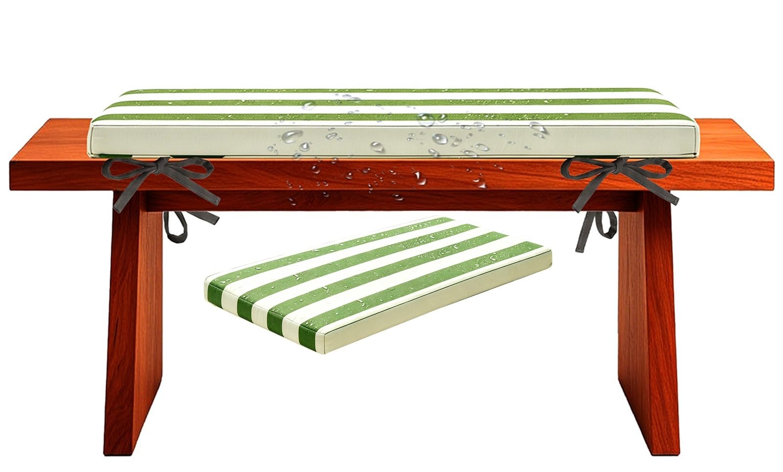 Bench Seat Cushion Outdoor with Ties, Thick 5cm/1.9", Blue and White/Black and White Striped Outdoor Rocking Chair Cushions, 80% Waterproof Lounge for Garden Patio(Green White,55x55 cm 22x22 in)