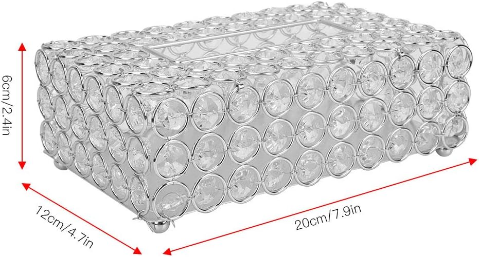 Crystal Tissue Box Cover Rectangular Decorative Tissue Holder Napkins Holder for Elegant Home Office Car Decor (Silver)