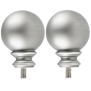 KAMANINA Round Replacement Finials for 1 Inch Curtain rods, M6 Standard Screw Drapery Rod Finials, Antique Silver, 2pcs