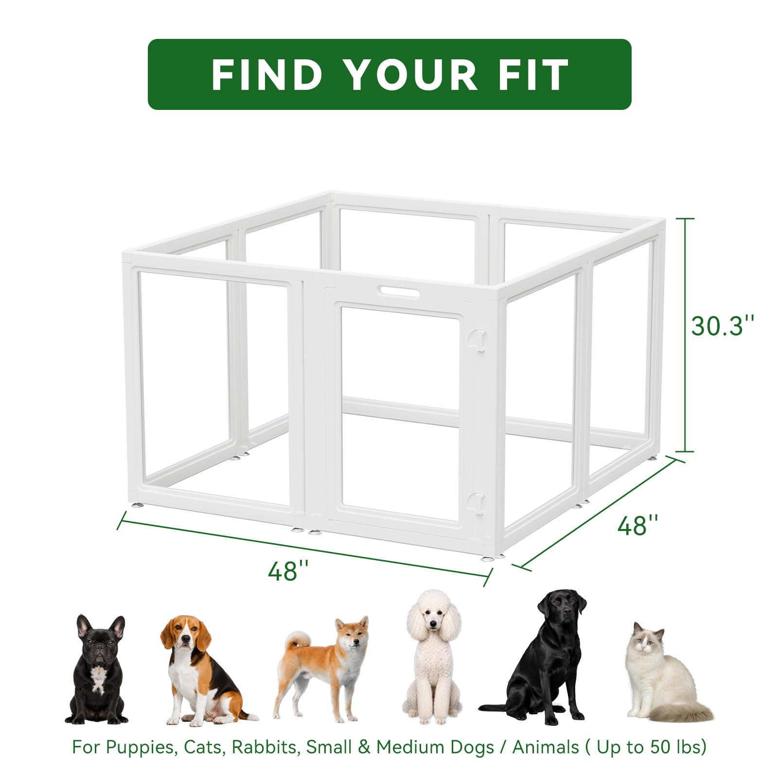 Everfront Box per cani, in plastica acrilica trasparente, facile da montare, recinto per interni e animali domestici, per cuccioli, gatti, conigli, furetti