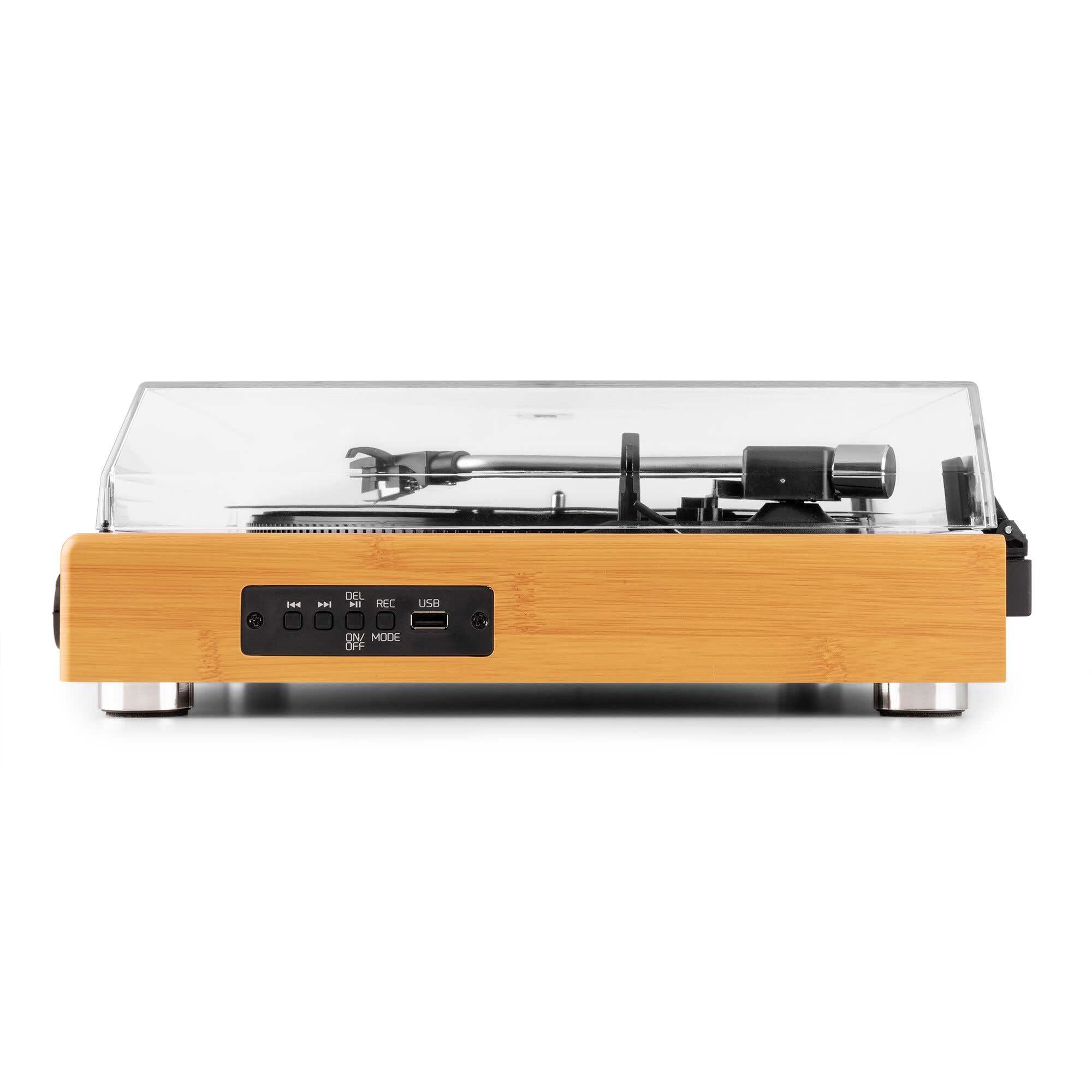 Audizio RP335 - Platino in vinile Bluetooth con altoparlanti 2 x 40 W, design elegante, versione in bambù, riproduzione USB, 3 velocità, funzione registratore, ideale per audiofili e collezionisti di