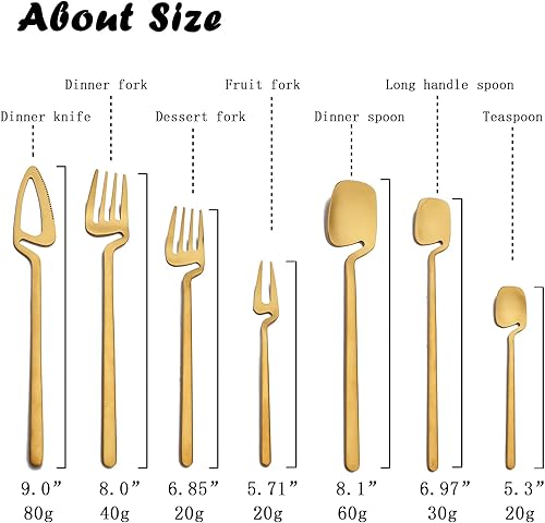 Miniatura 3 de JASHII Juego de cubiertos de acero inoxidable 304 para 4 personas, incluye tenedor de frutas y cuchara de hielo, colgante y mate, apto para