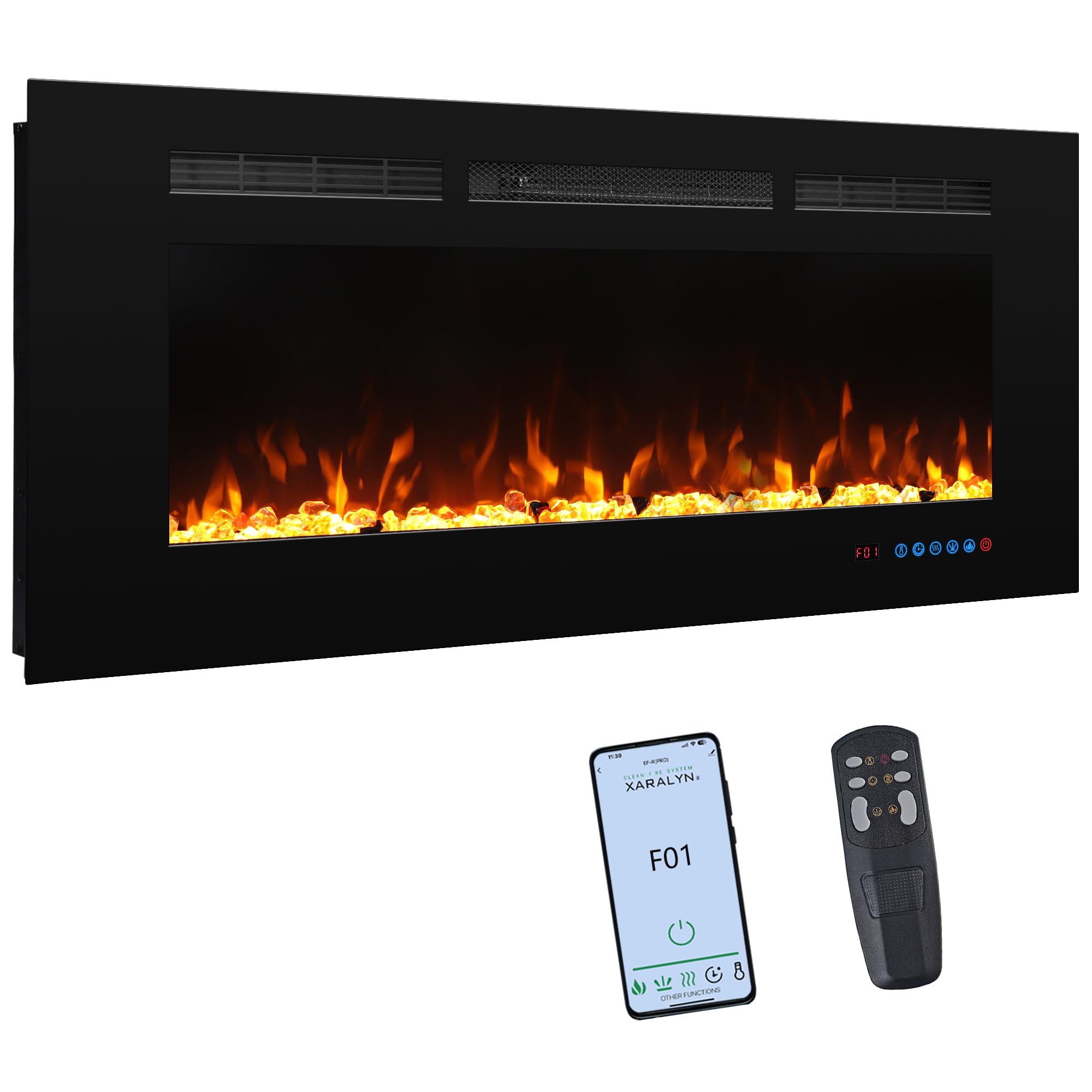 Valuxhome Calentador eléctrico de chimenea de 45 pulgadas para sala de estar, temporizador, protección contra sobrecalentamiento,