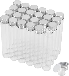 30ml Glass Clear Test Tubes with Screw Caps and Plastic Stoppers, Liquid Sample Vial, Leak-Proof Flat Test Tubes, 24PCS
