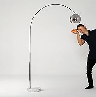 Vista 4 de Brightech Olivia Lámpara de pie – Lámpara de arco elegante con cabeza redondeada y base de mármol para sala de estar, lámpara de pie alta